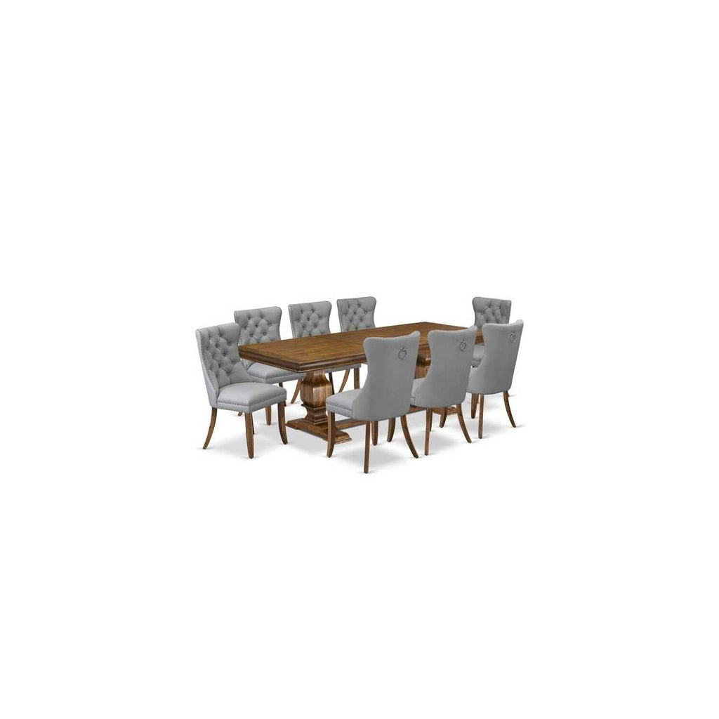 9 Piece Dining Table Set with 8 Light Gray Faux Leather Chairs T996