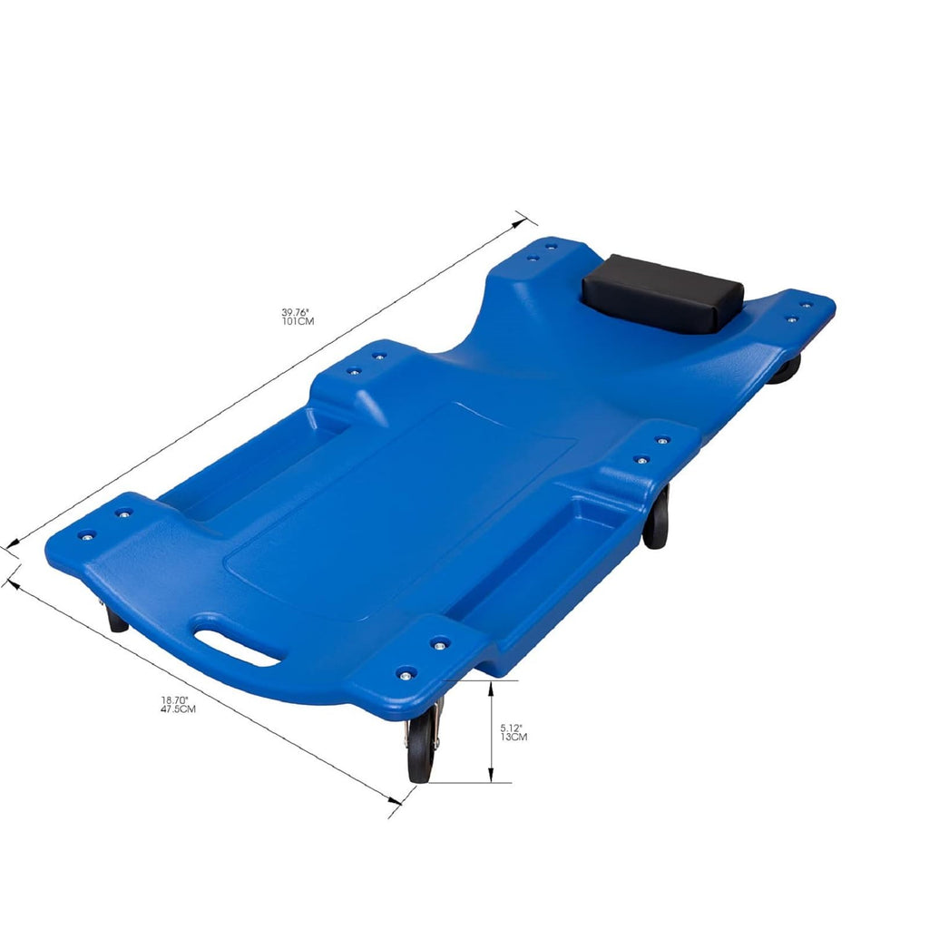 Blue Plastic Rolling Garage Creeper with Padded Headrest and 6 Casters B403