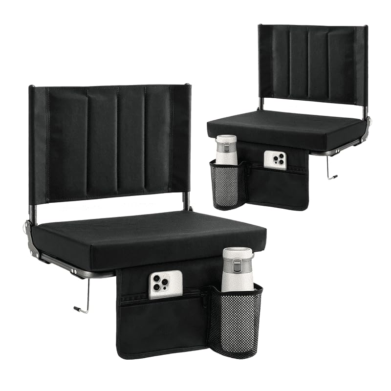 3.5 Inch Thick Black Folding Stadium Chair with Backrest, 2 PCS D624458