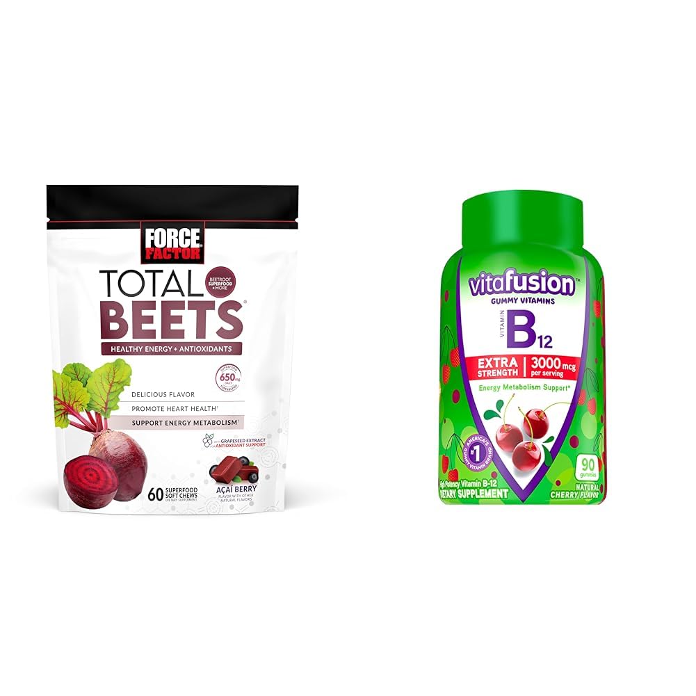 Beetroot Chews and B12 Gummies, 90 Count Cherry Flavor R684795