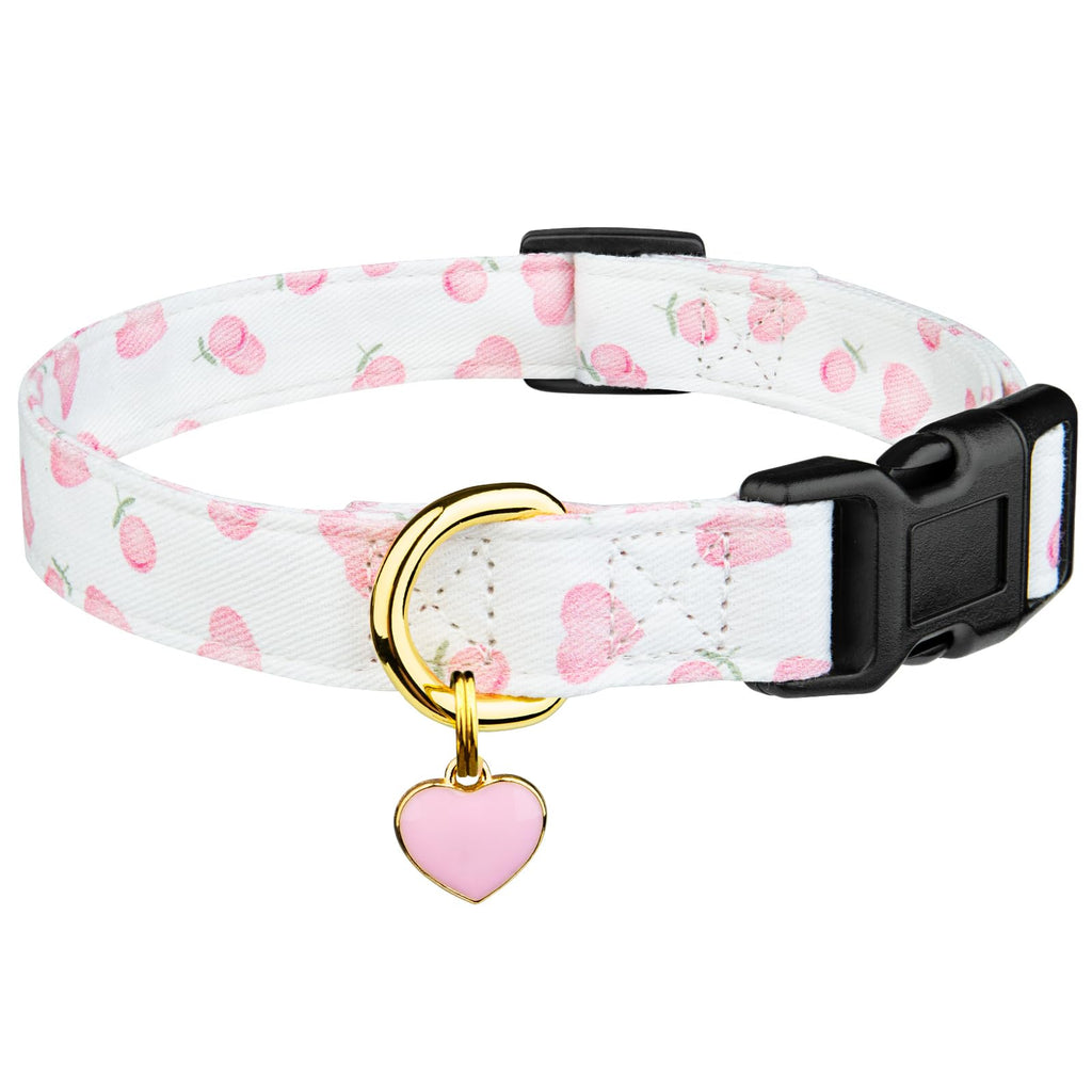 Cotton Dog Collar White and Pink Love Heart with Pendant Z9311