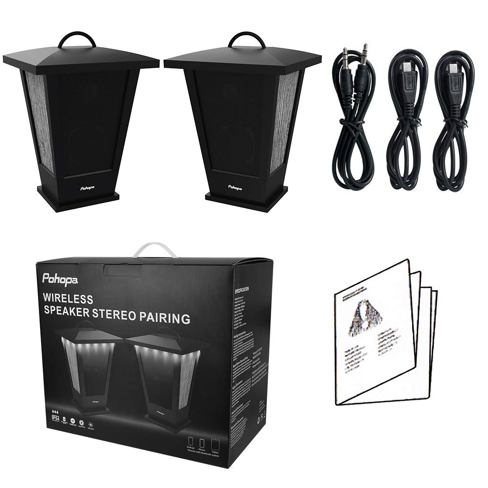 Pinao Black Waterproof Bluetooth Speakers 2 Packs 20W with LED Lights U393910
