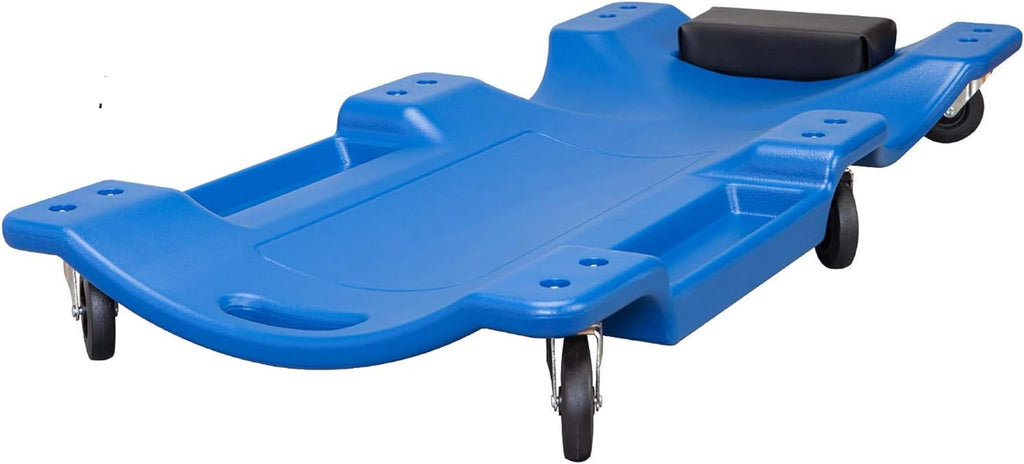 Blue Plastic Rolling Garage Creeper with Padded Headrest and 6 Casters B403