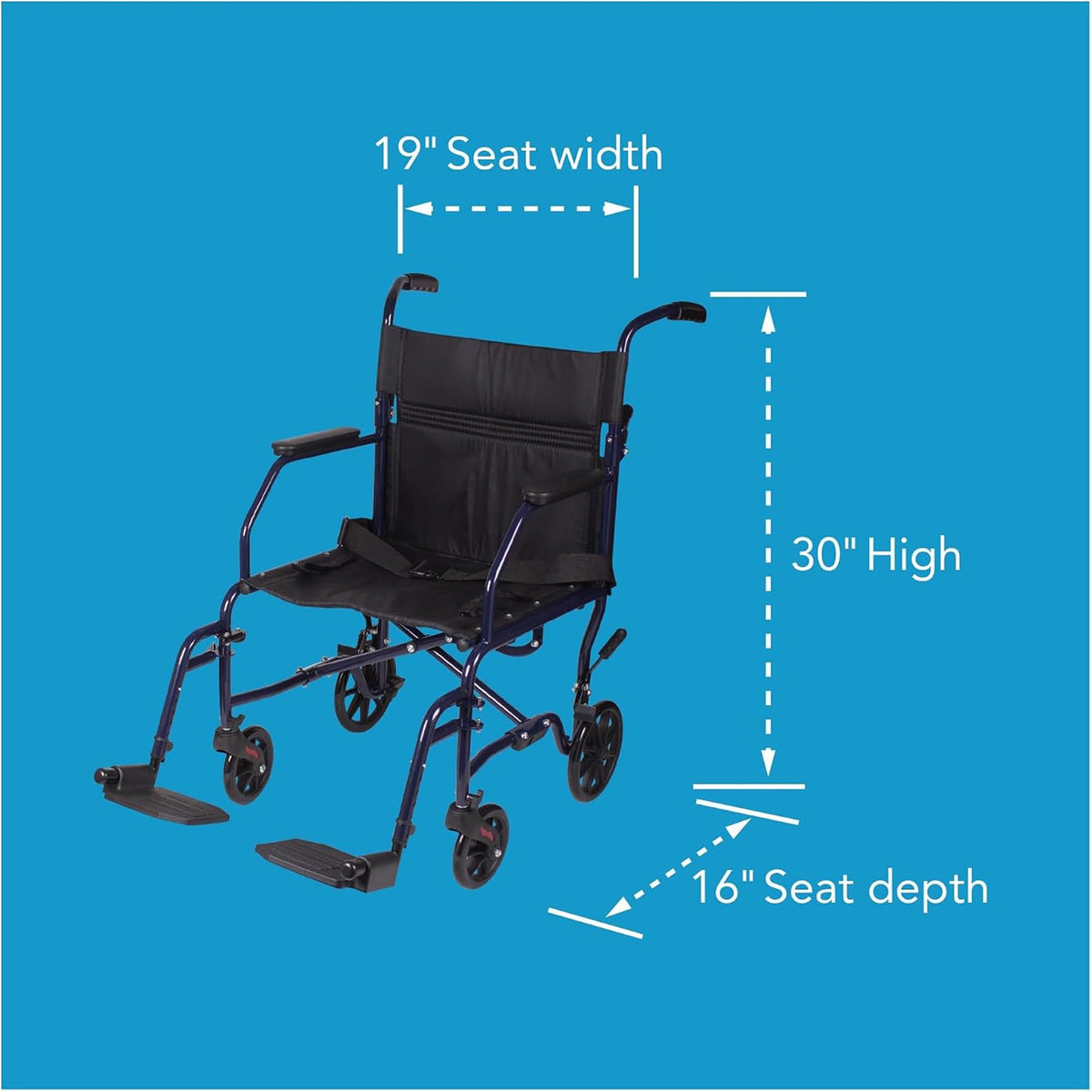 Folding Transport Wheelchair with 19 inch Seat L1694