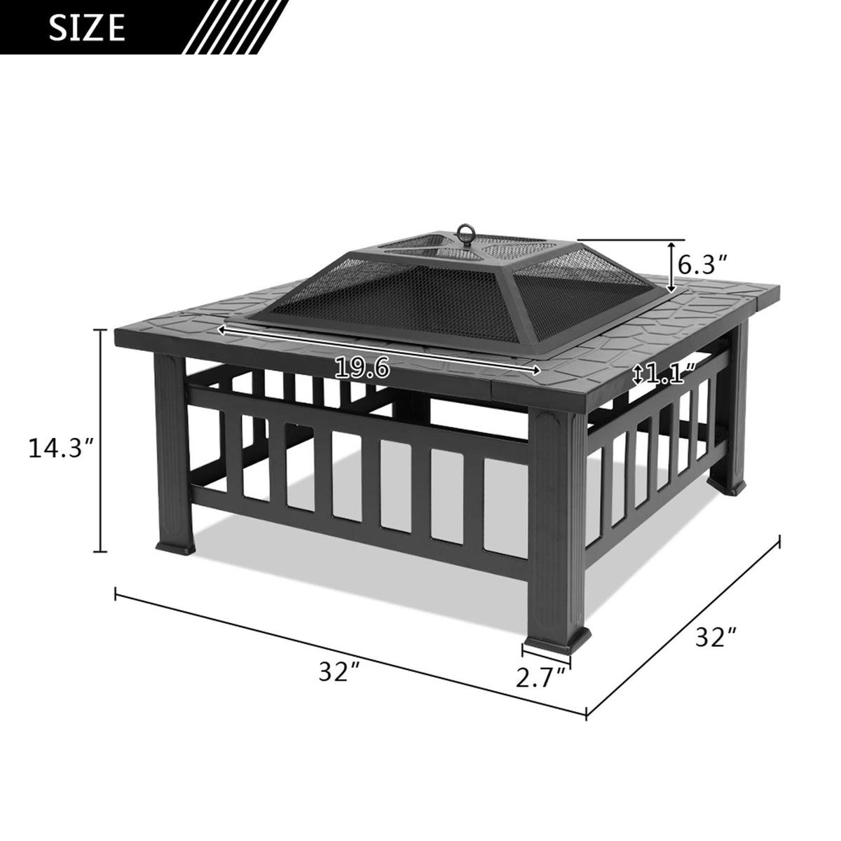 32 Inch Black Metal Wood Burning Fire Pit Q136