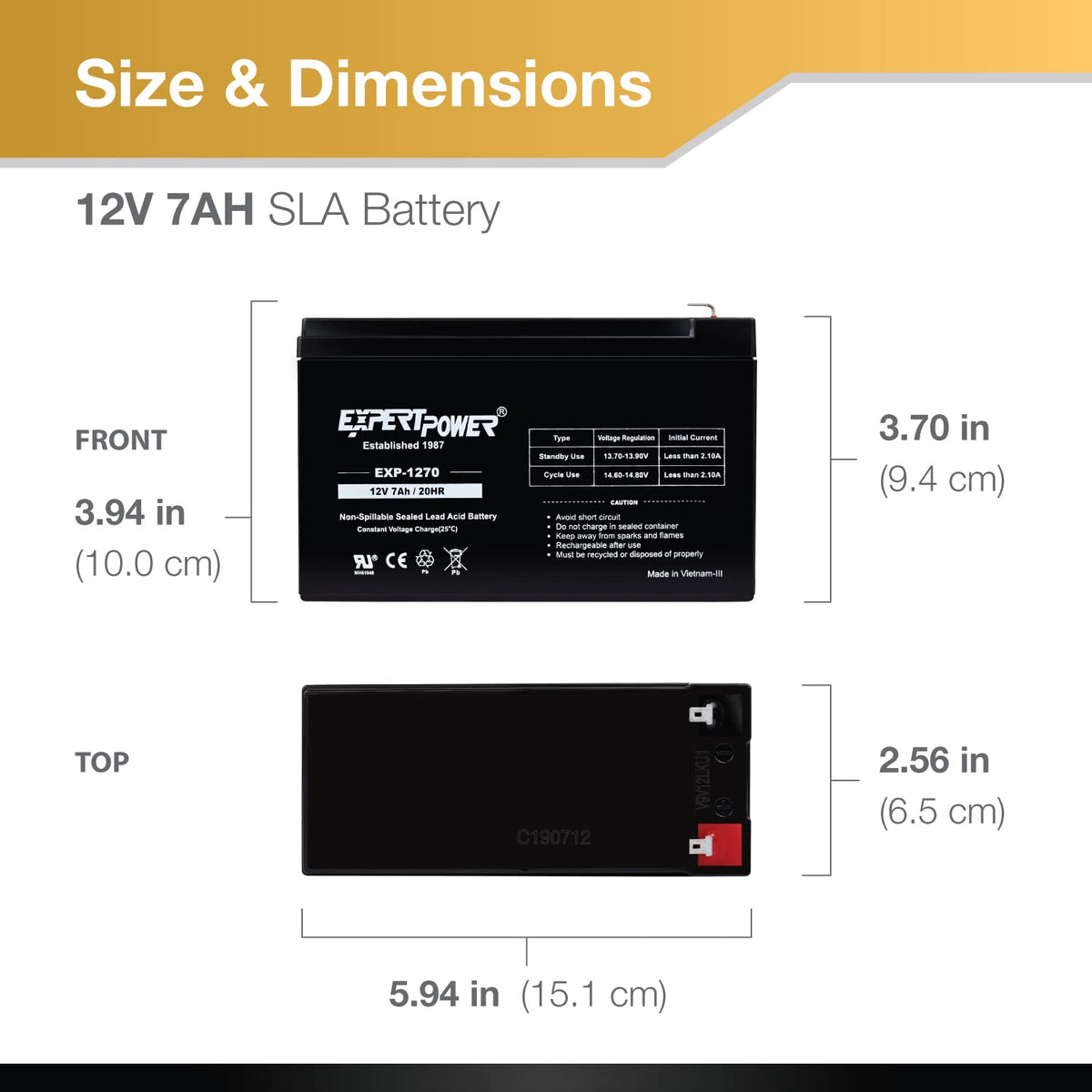12V 7Ah Rechargeable SLA Battery with F1 Terminals R469660