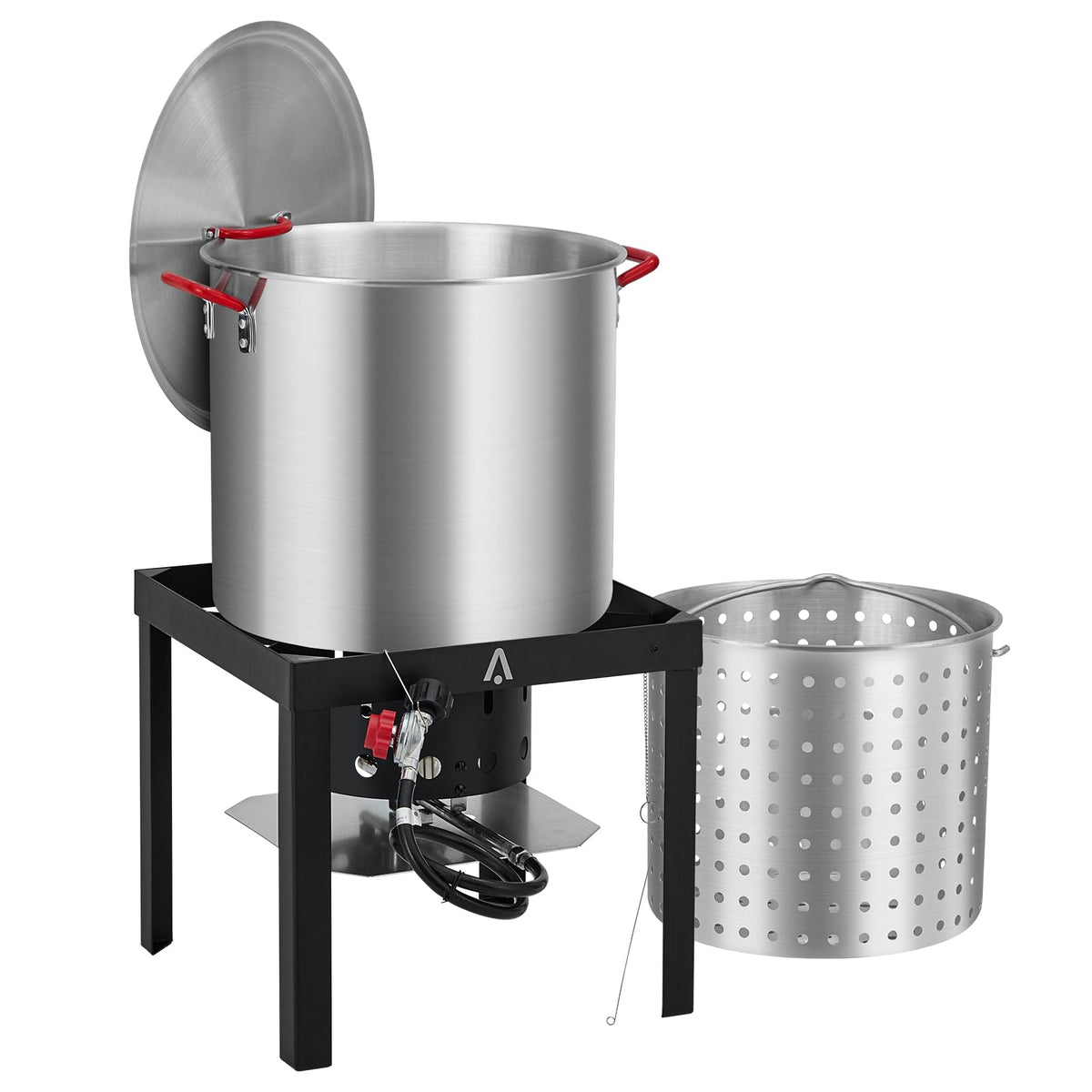 100Qt Aluminum Seafood Boil Pot with Strainer Basket and Propane Stove Burner U4925