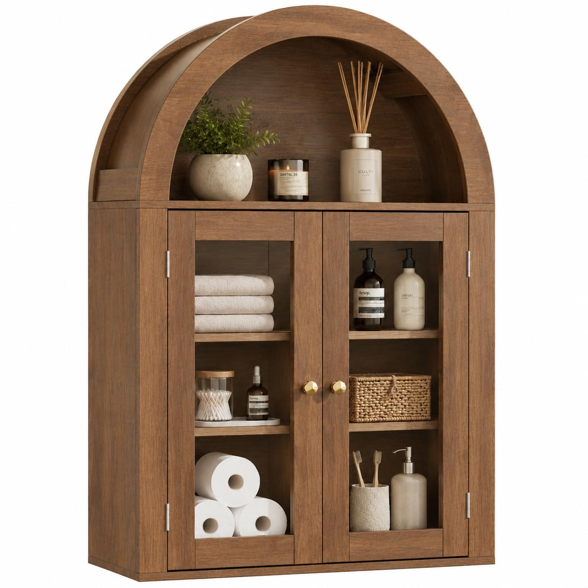Wall Mount Medicine Cabinet with Glass Doors and Adjustable Shelves Q90676