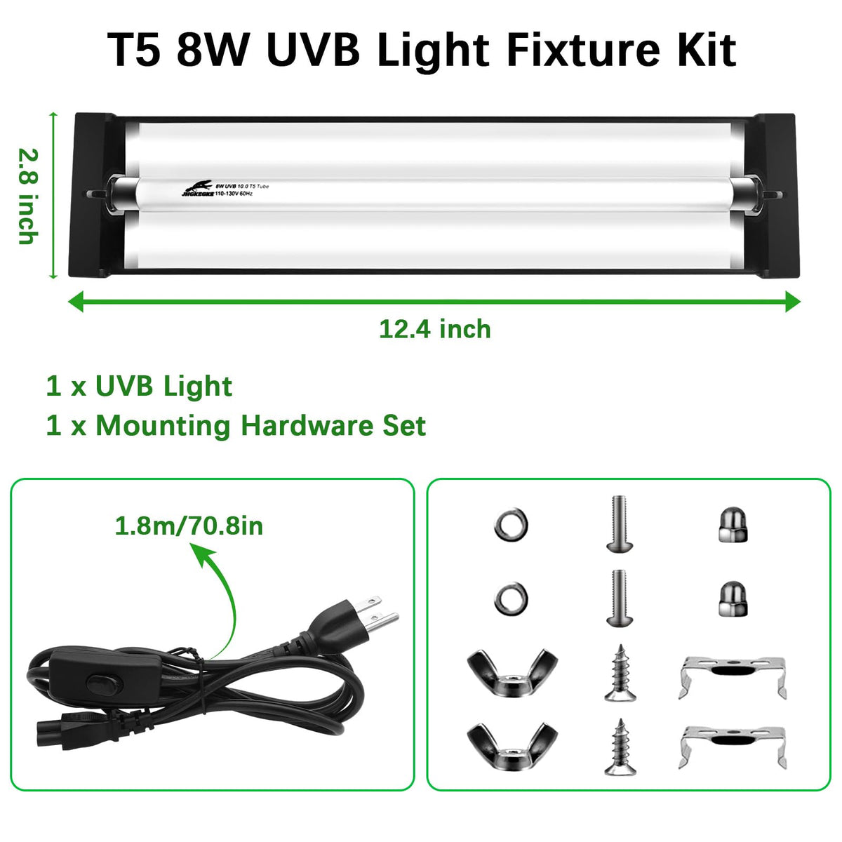 8W UVA UVB Reptile Light Fixture Combo Kit P141535