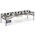 Black Triple Bowl Dog and Cat Feeder Stand with 3-2 Qt Stainless Bowls M947796