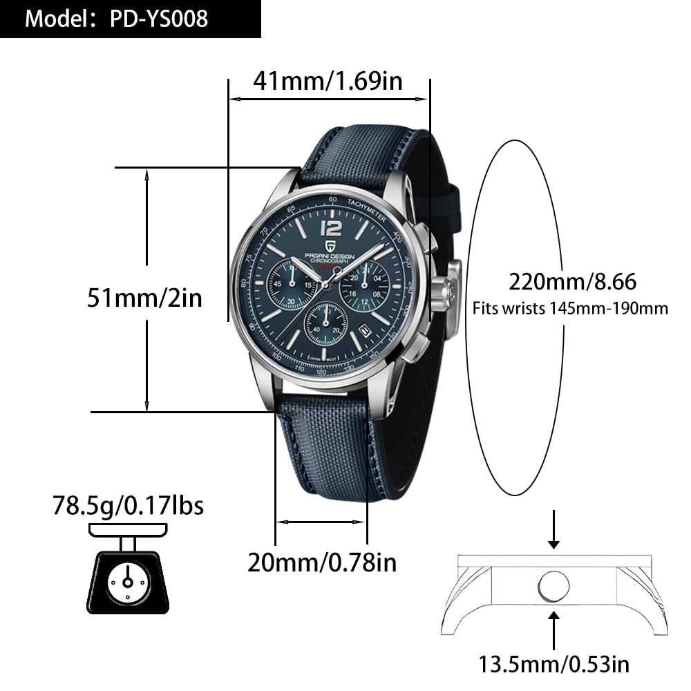 Men's Quartz Chronograph Watch, 100M Water Resistant Stainless Steel, Sapphire Glass, Nylon Strap F144