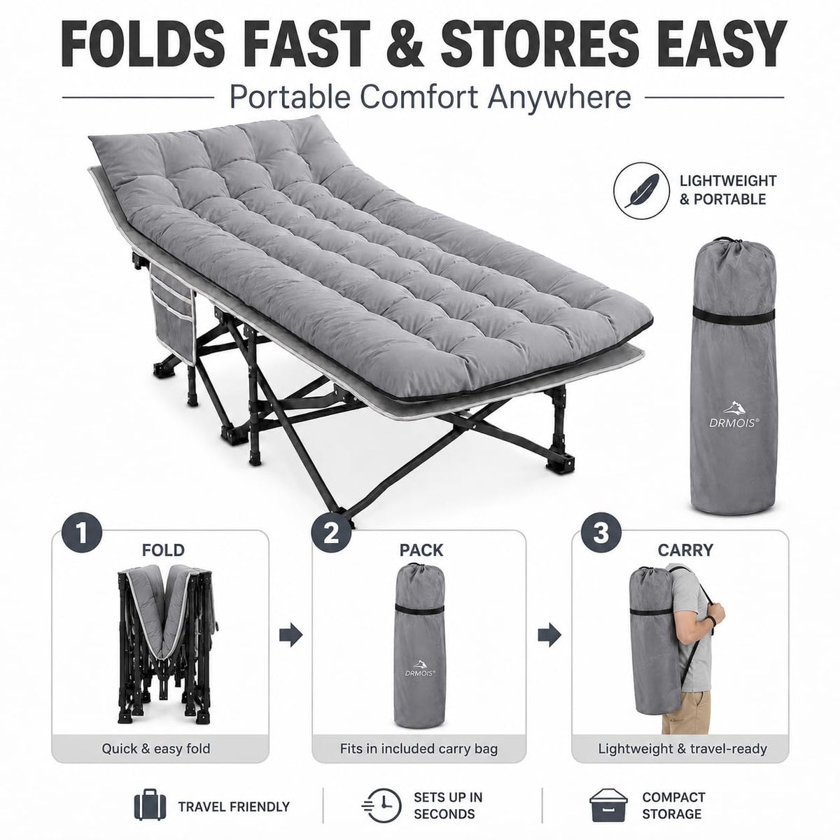 Oversized Portable Foldable Camping Cot with Sleeping Pad W68906