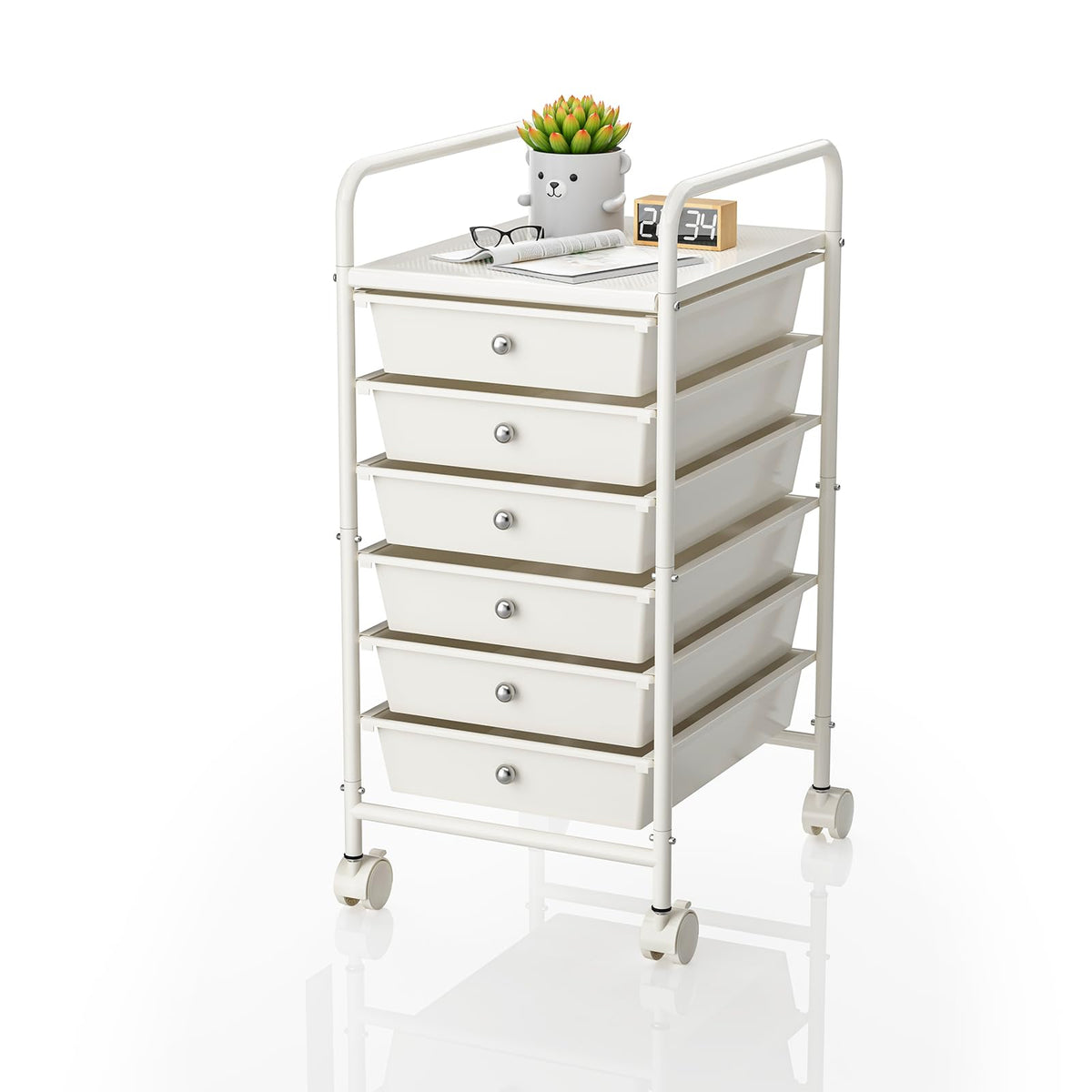 White 6-Tier Rolling Storage Cart with Drawers J90579