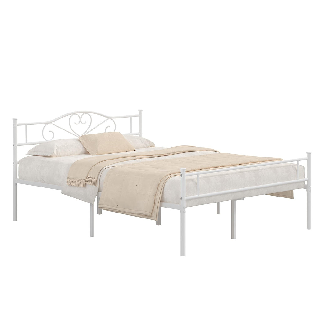 14 Inch Full Size White Metal Platform Bed Frame with Headboard and Footboard D4666