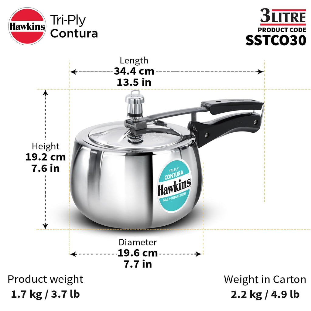 3 Litre Triply Stainless Steel Pressure Cooker C4592