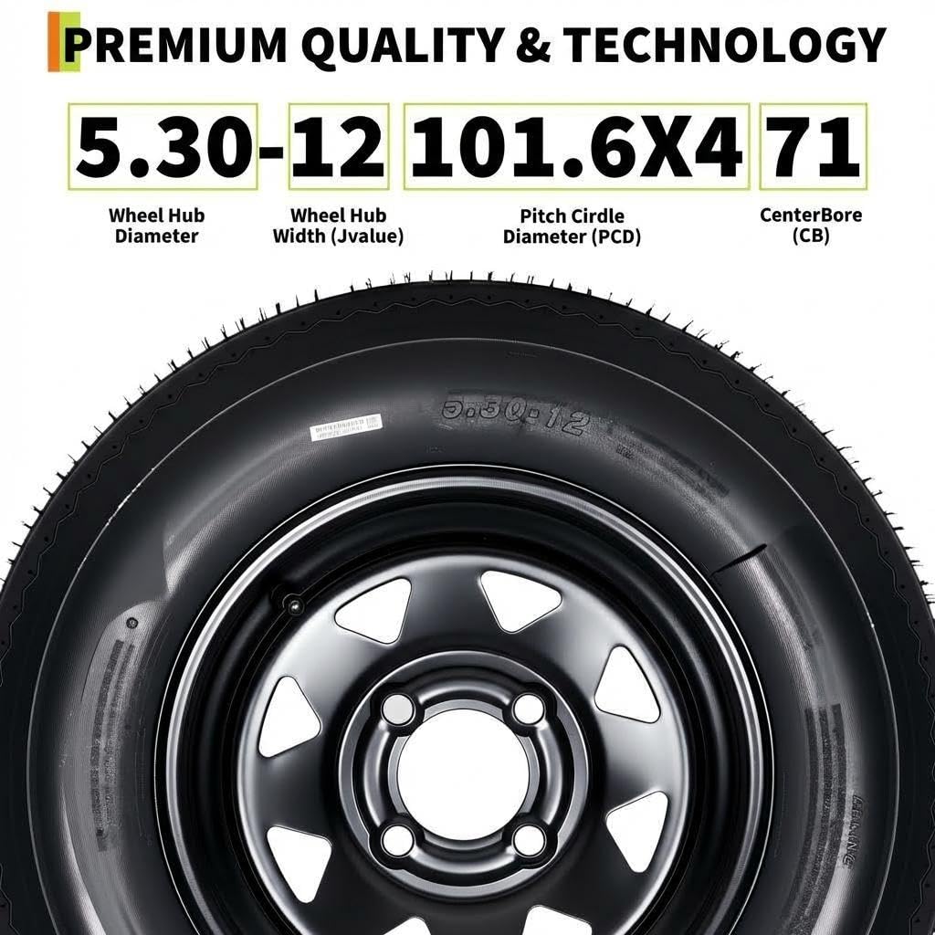 2-Pack 5.30-12 Trailer Tires with Rim, 6-Ply, 1050 LBS Load I9858