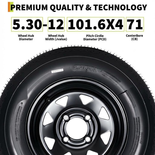 2-Pack 5.30-12 Trailer Tires with Rim, 6-Ply, 1050 LBS Load I9858