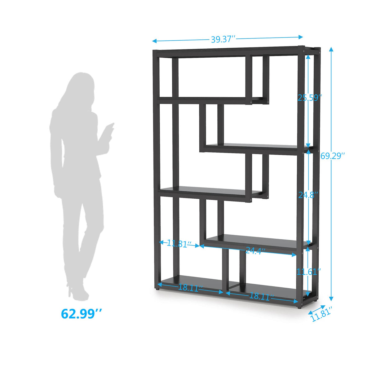 6-Shelf 69 Inch Tall Black Bookshelf O26421