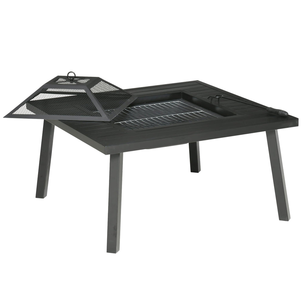 34" Fire Pit with Grill Spark Screen Poker Cover Black D656