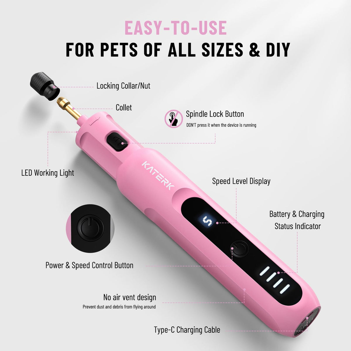 5 Speed Quiet Electric Dog Nail Grinder U6144
