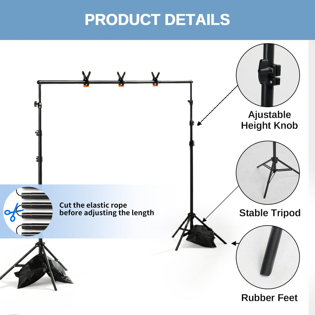 6.6 x 10FT Adjustable Backdrop Support Stand with Carrying Bag and 3 Clamps T3593