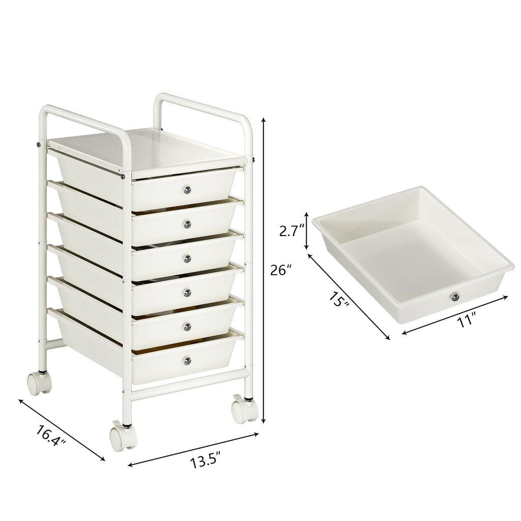 White 6-Tier Rolling Storage Cart with Drawers J90579