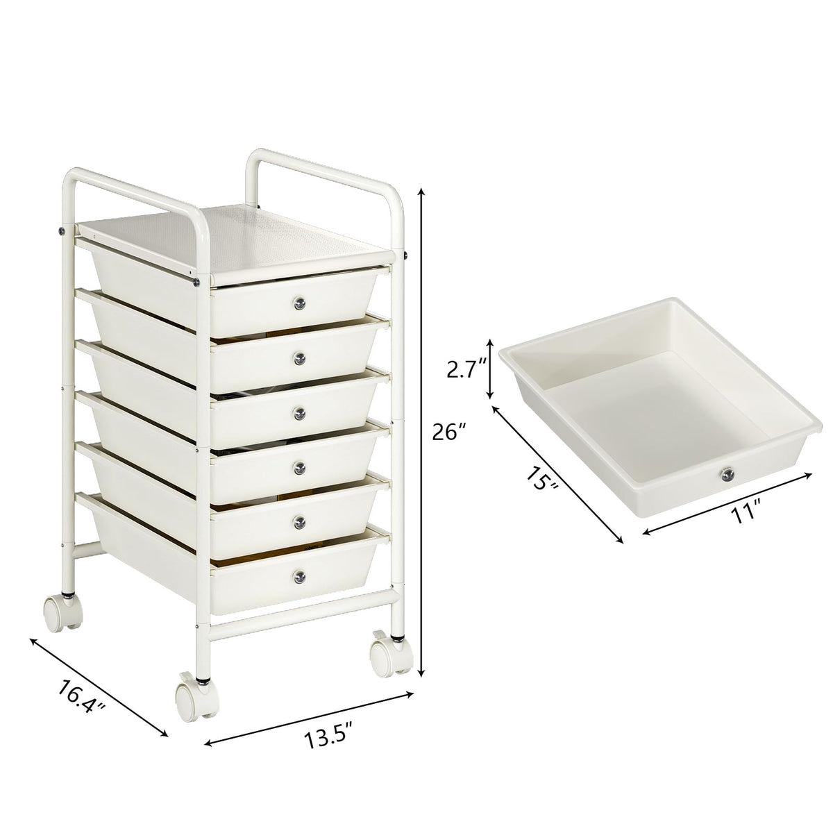White 6-Tier Rolling Storage Cart with Drawers J90579