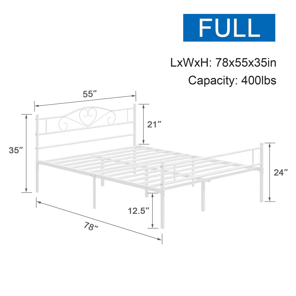 14 Inch Full Size White Metal Platform Bed Frame with Headboard and Footboard D4666