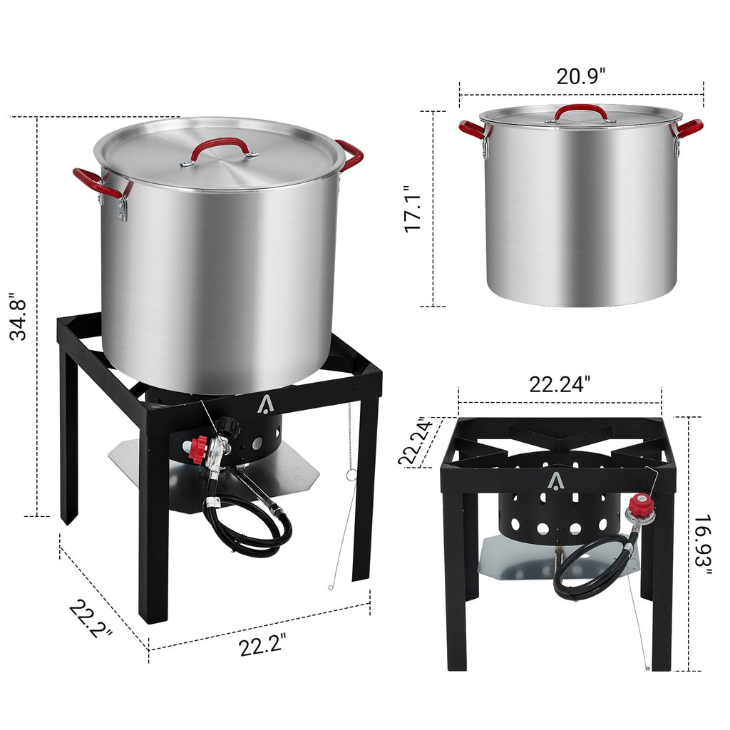 100Qt Aluminum Seafood Boil Pot with Strainer Basket and Propane Stove Burner U4925
