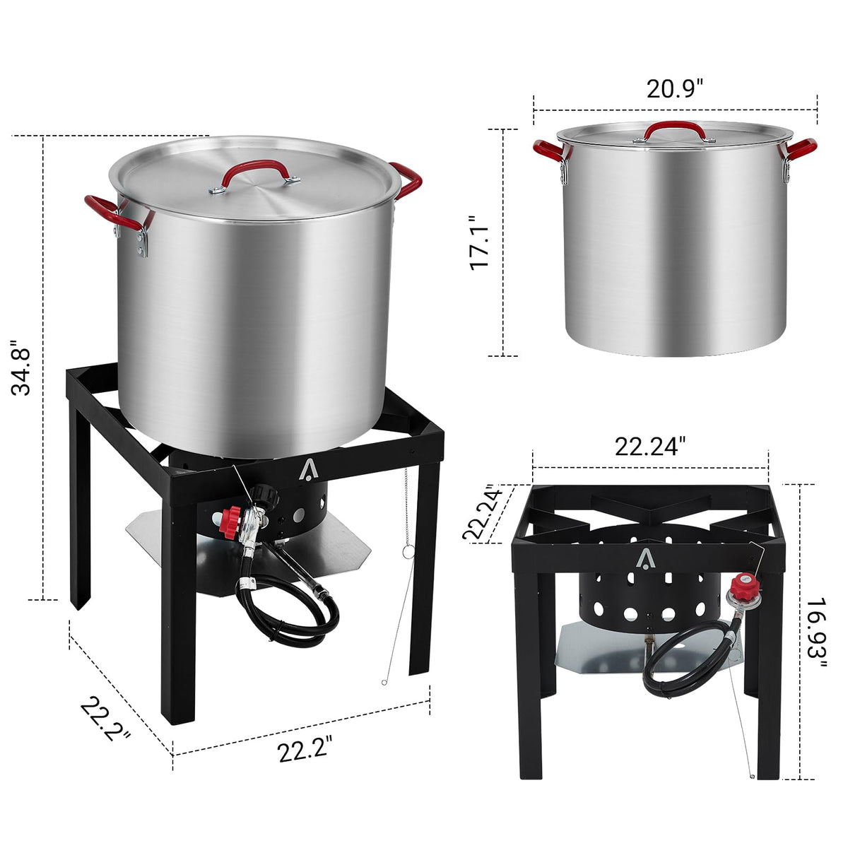 100Qt Aluminum Seafood Boil Pot with Strainer Basket and Propane Stove Burner U4925