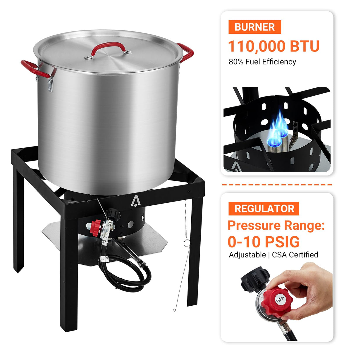 100Qt Aluminum Seafood Boil Pot with Strainer Basket and Propane Stove Burner U4925