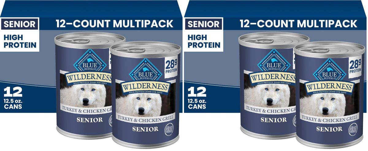High Protein Wet Food for Senior Dogs, Turkey & Chicken, 12.5-oz Cans, Pack of 24 H656664
