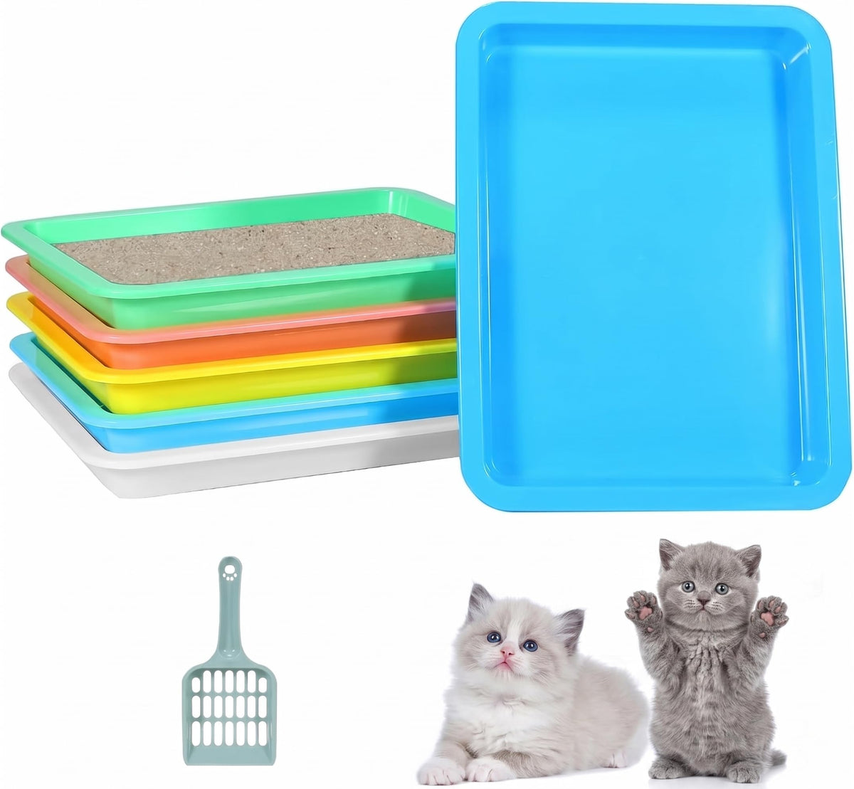 6 Pcs Low Entry Portable Litter Box with Scooper Y5370