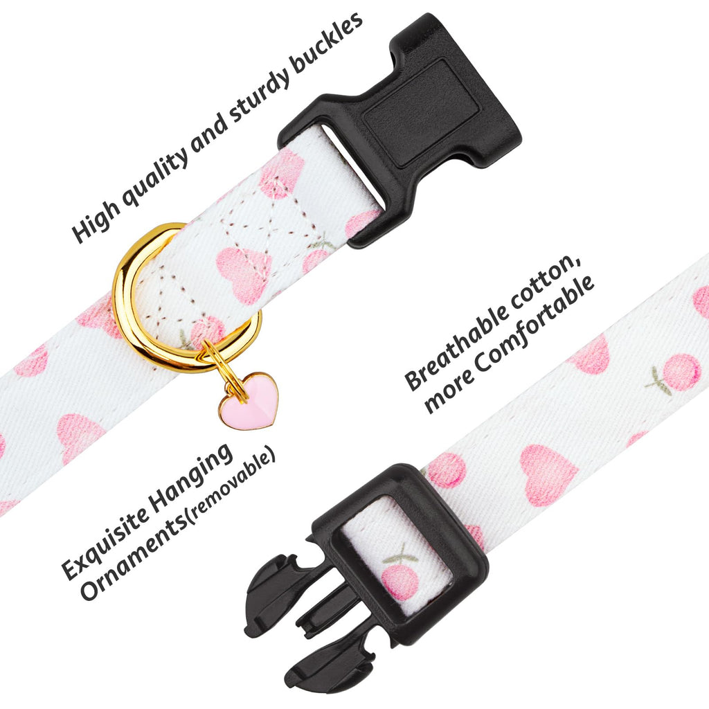 Cotton Dog Collar White and Pink Love Heart with Pendant Z9311