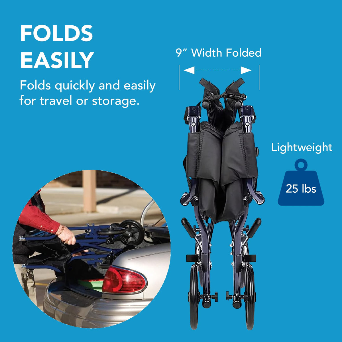 Folding Transport Wheelchair with 19 inch Seat L1694
