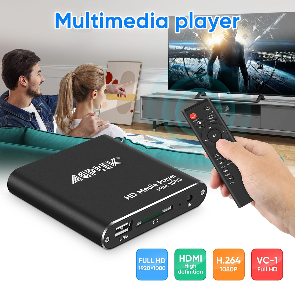 Black Mini 1080p Full-HD HDMI Digital Media Player A746