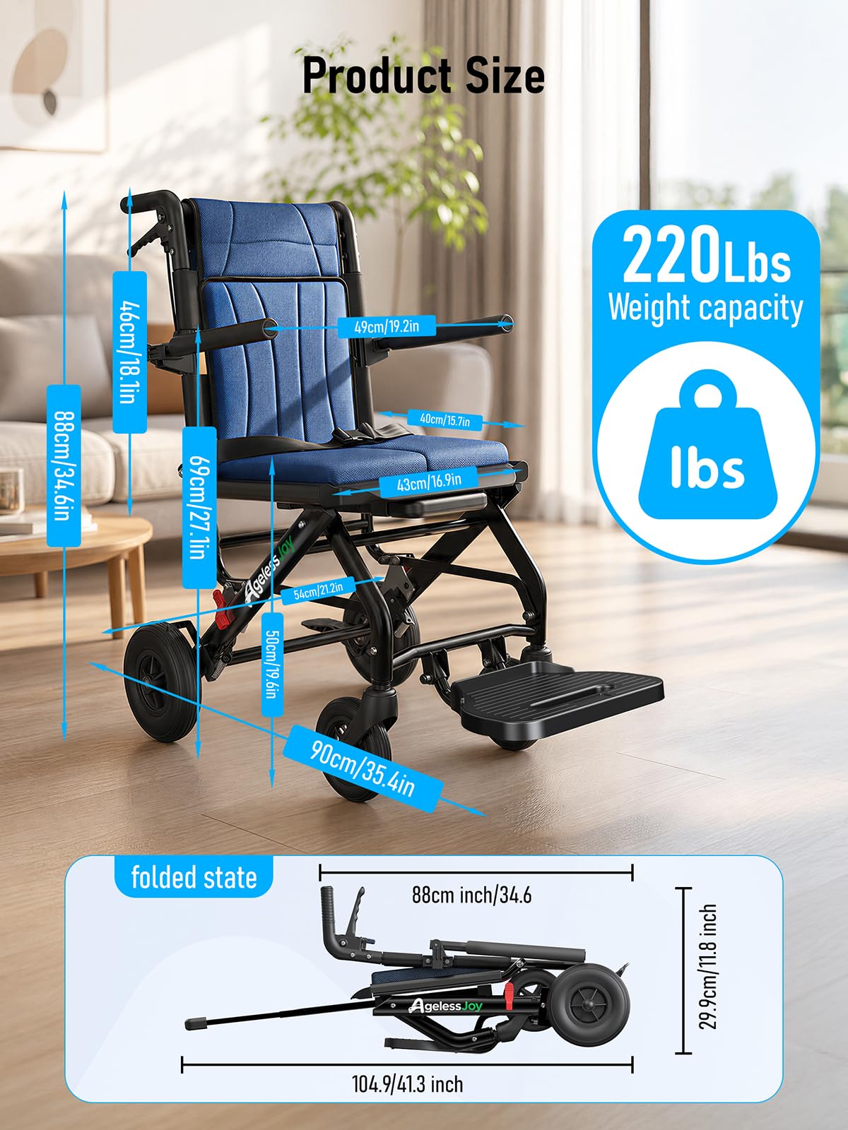 Blue Transport Wheelchair Q721