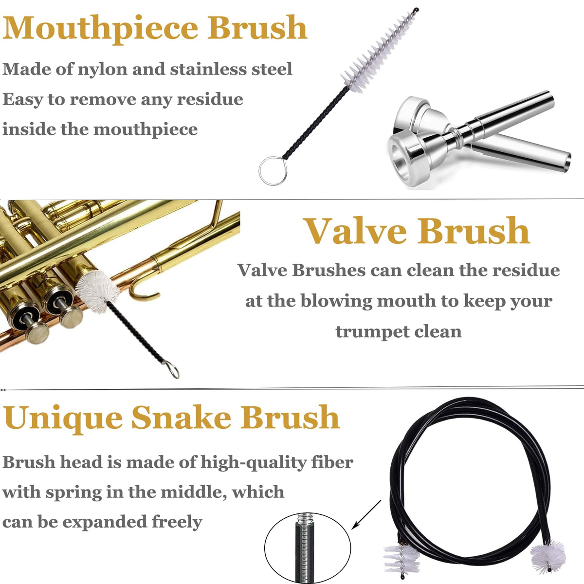 Trumpet Stand and Care Kit with Mouthpiece, Valve, Snake Brush, Foldable Metal 5 Legs F732839