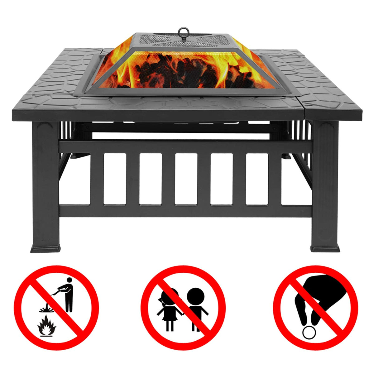 32 Inch Black Metal Wood Burning Fire Pit Q136