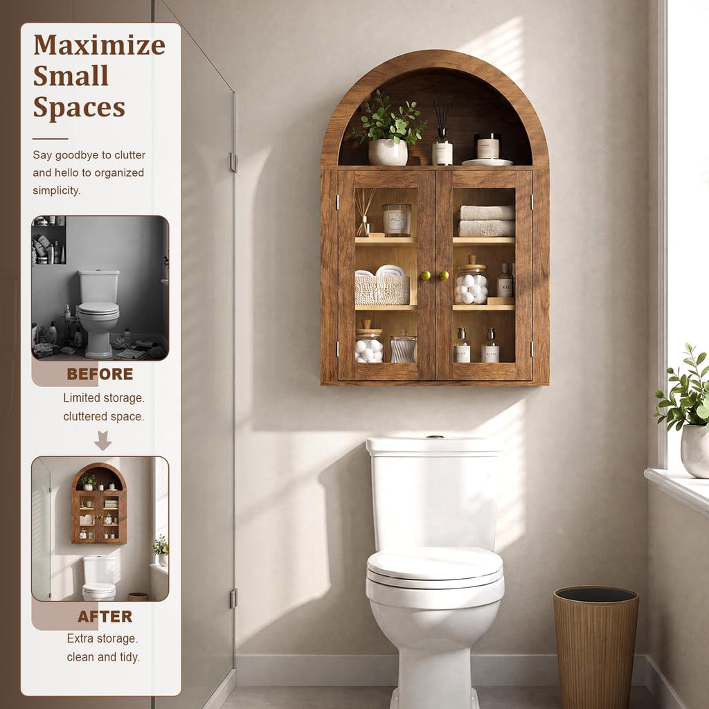 Wall Mount Medicine Cabinet with Glass Doors and Adjustable Shelves Q90676