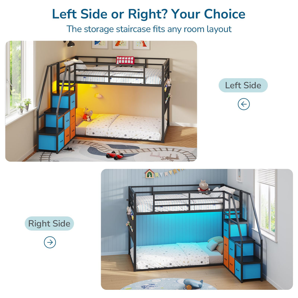 Twin Over Twin Bunk Bed with Storage Staircase & 6 Drawers O31792