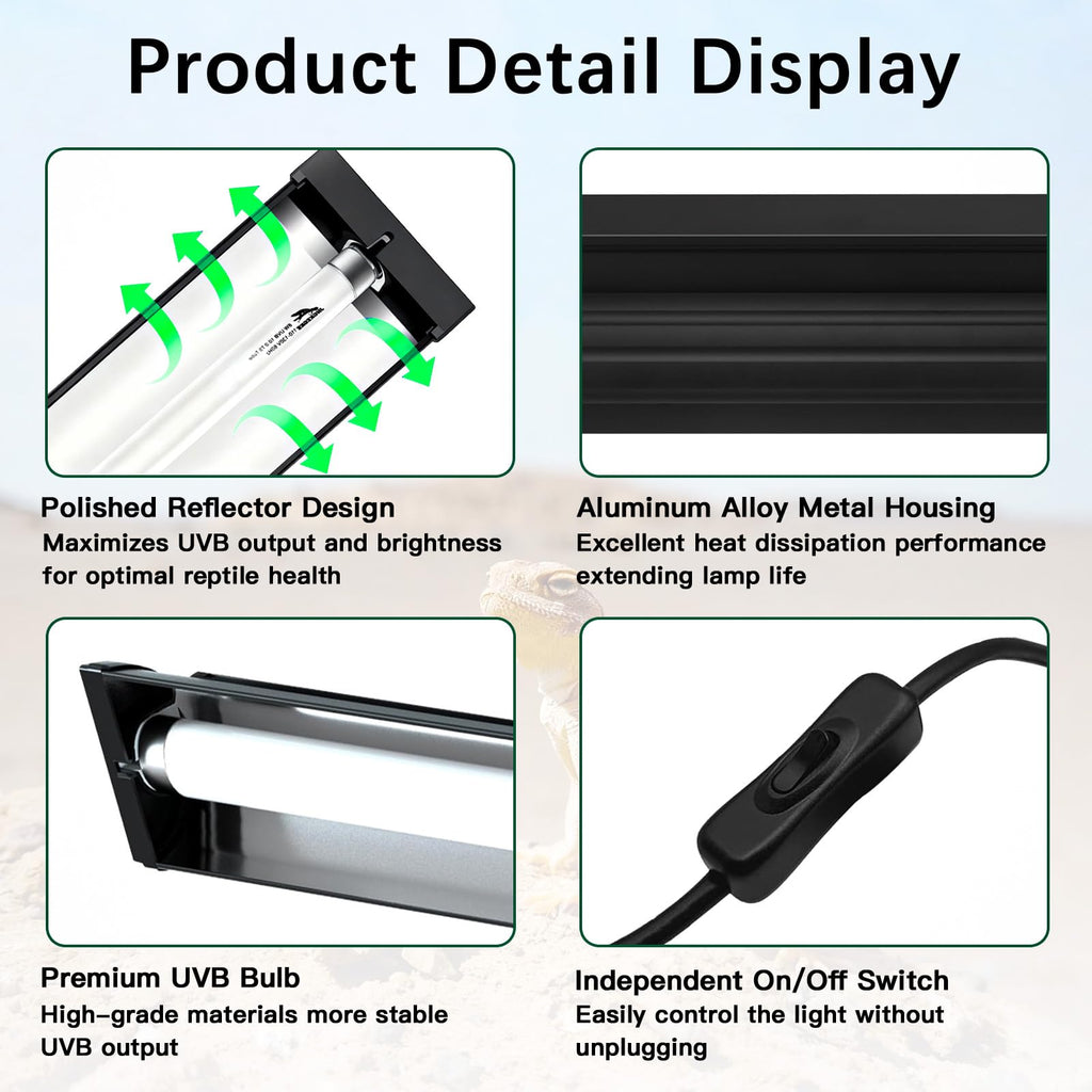 8W UVA UVB Reptile Light Fixture Combo Kit P141535