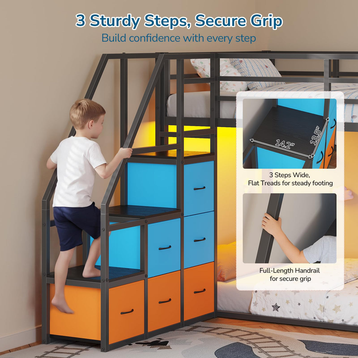 Twin Over Twin Bunk Bed with Storage Staircase & 6 Drawers O31792