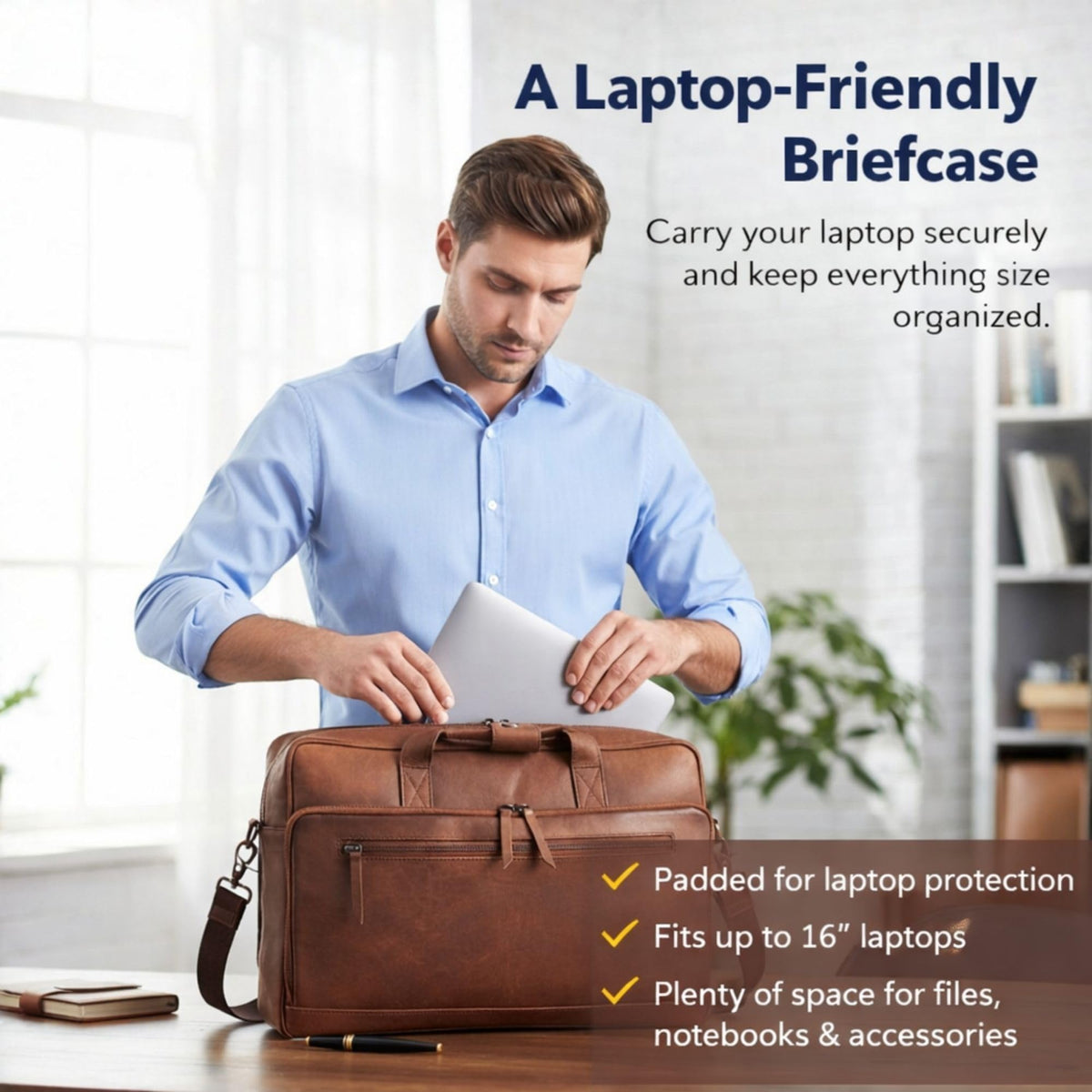 Brown 17-inch Genuine Leather Laptop Briefcase K424528