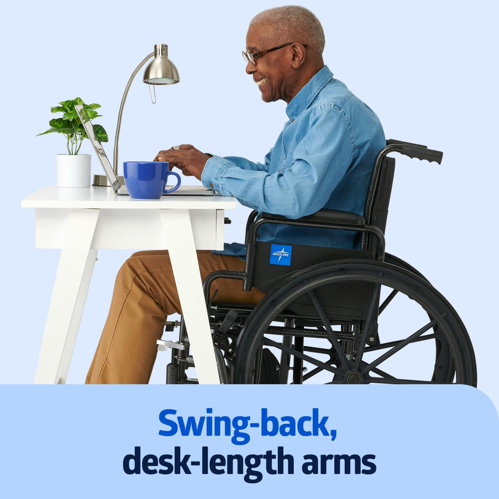 Folding Wheelchair with Swing-Back Desk-Length Arms and Swing-Away Footrests N29612