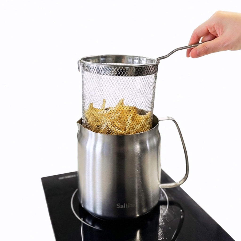 304 Stainless Steel Deep Fryer Pot with Basket and Oil Strainer, 3.5 L H703