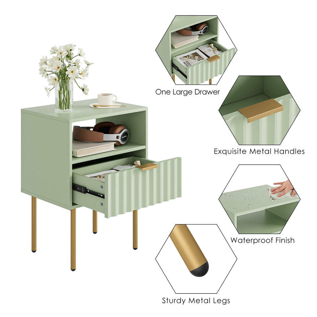 Green Night Stand with Drawer and Shelf C8807