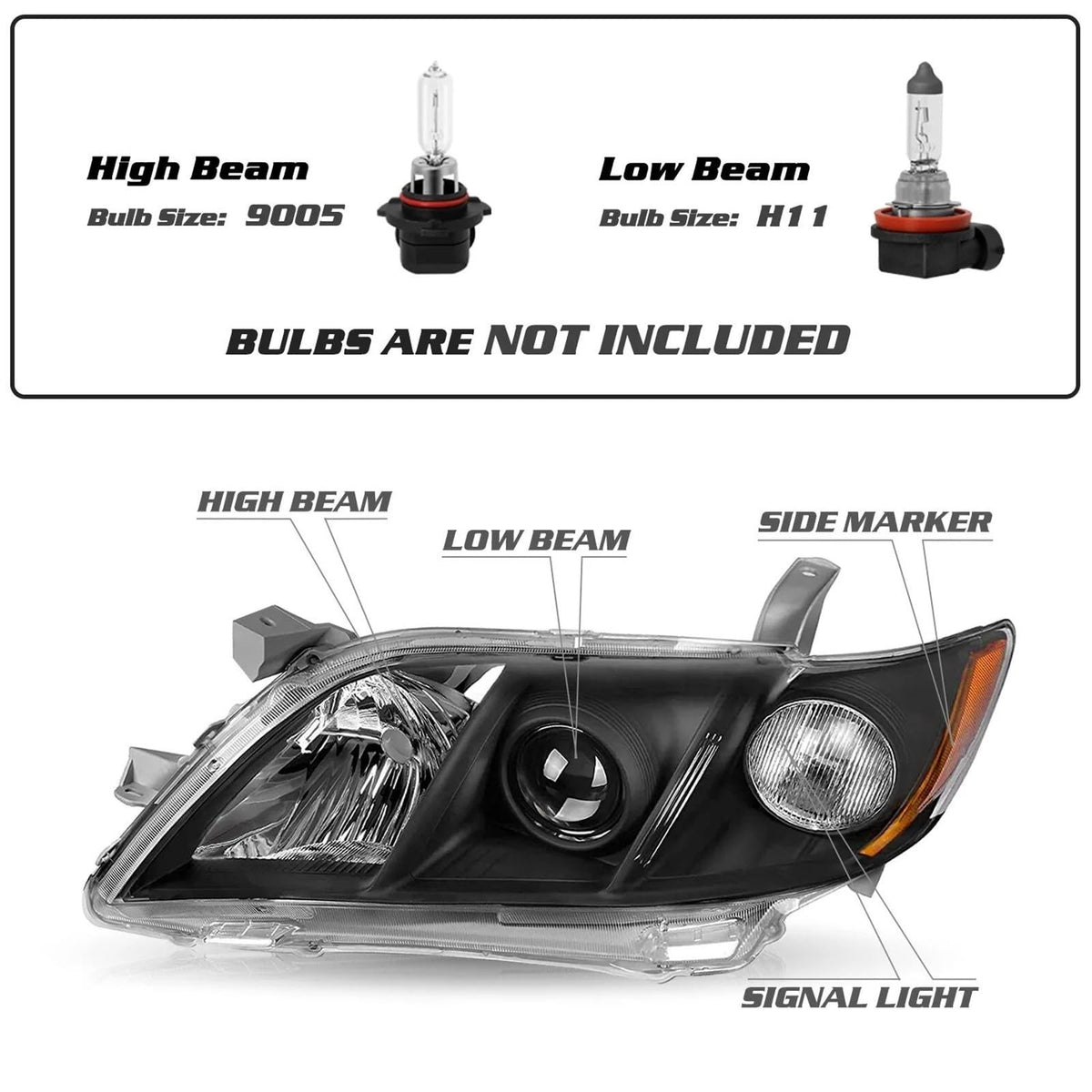 Toyota Camry Front Bumper Headlight Black Housing 1 Pair N46093