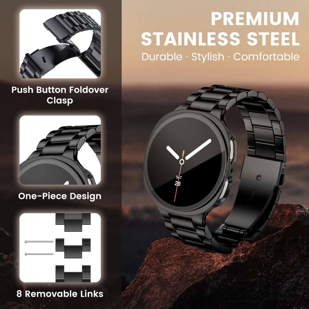 Stainless Steel Band and Case for Samsung Galaxy Watch 8 9 44mm 40mm D8725