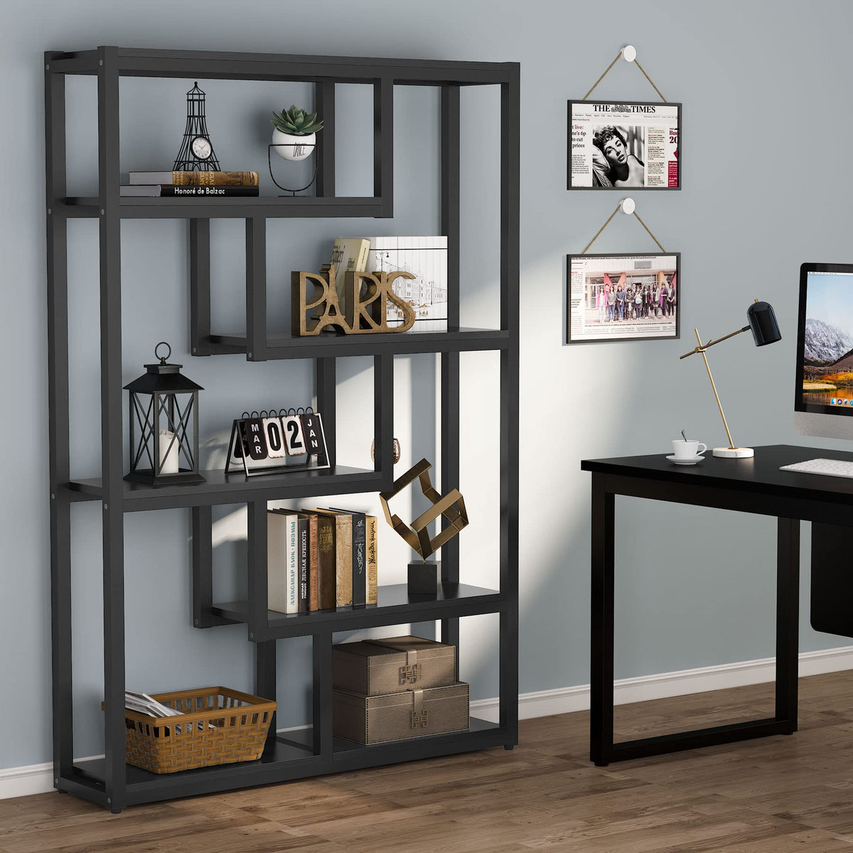 6-Shelf 69 Inch Tall Black Bookshelf O26421